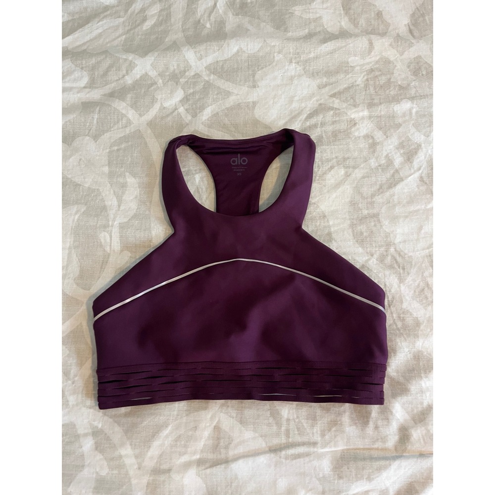 Alo Yoga Womens High Neck Sequence Racerback Sports Bra Plum Purple XS